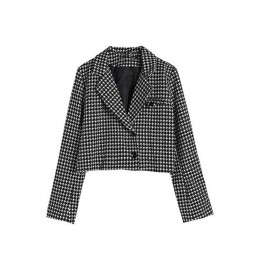 SKLS023 Individually designed short women's suit, customized houndstooth long-sleeved suit, suit jacket garment factory dogtooth blazer   petite blazer SKLS023 Individually designed short women's suit, customized houndstooth long-sleeved suit, suit jacket garment factory dogtooth blazer   petite blazer